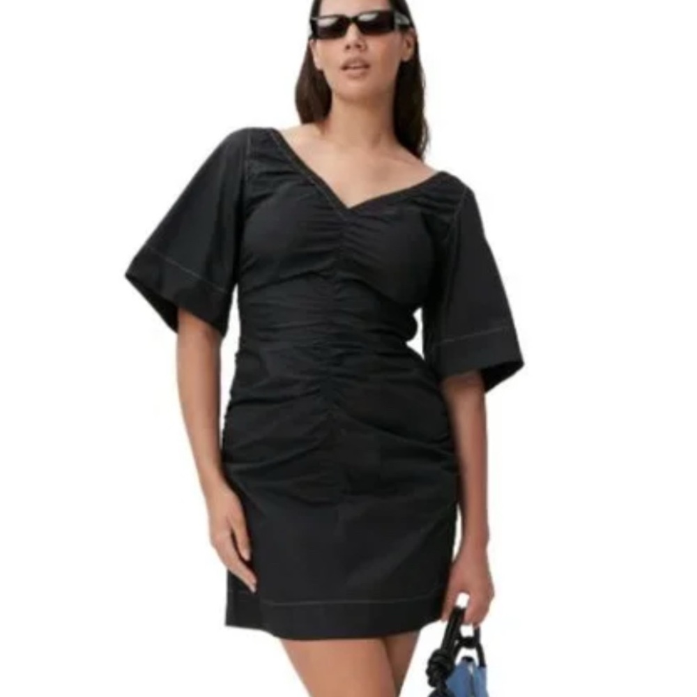 Ganni Ruched Mini Dress - Black
